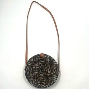 Handmade Artisan Black & Natural Woven Round Crossbody Bag